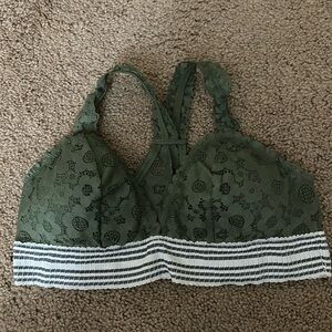 aerie Green Lace Striped Band Bralette, Size L